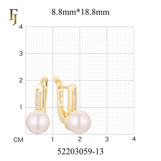 Gold-Plated Russian Lock Earrings with Simulated Pearl Drop and CZ Accents – Elegant Bridal Jewelry