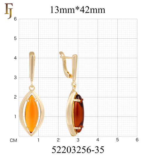 .Aretes marquesa con piedra naranja grande, baño en Oro 14K, Oro Rosa