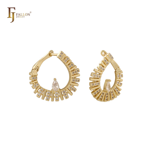 Ohrringe aus 14 Karat Gold, Roségold und Weißgold mit gedrehten Zirkonia in Pianoweiß