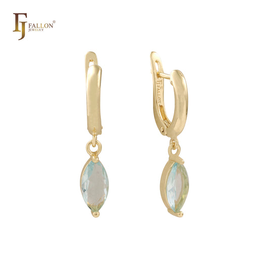 Solitär-Marquise-Tropfenohrringe aus 14 Karat Gold, Roségold und Weißgold