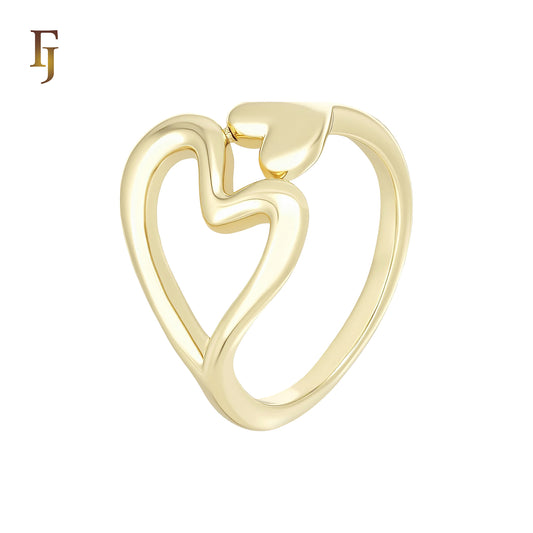 Hollow and Solid double Heart 14K Gold Resizable Open Rings