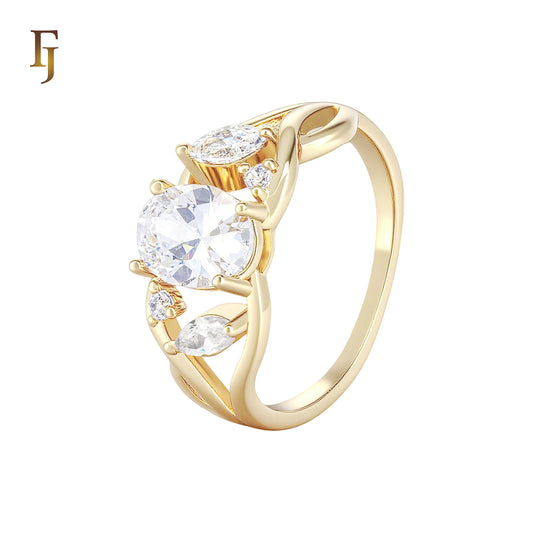 Cluster Solitaire oval cut white CZ 14K Gold Fashion Rings