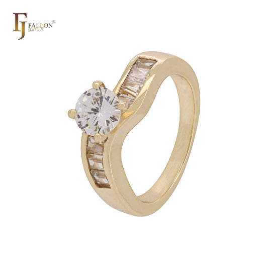 Solitärringe aus weißem Zirkonia und Baguette-Zirkonia, 14 Karat Gold, 18 Karat Gold, stapelbar