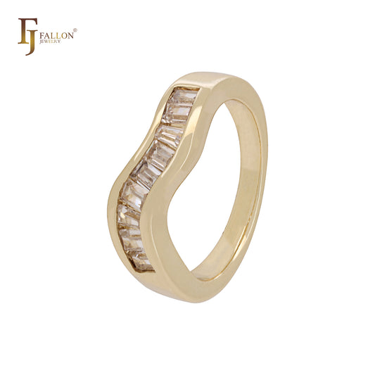 Anillos de boda de oro de 14 quilates y oro de 18 quilates con circonitas cúbicas en forma de baguette y pavé retorcido.