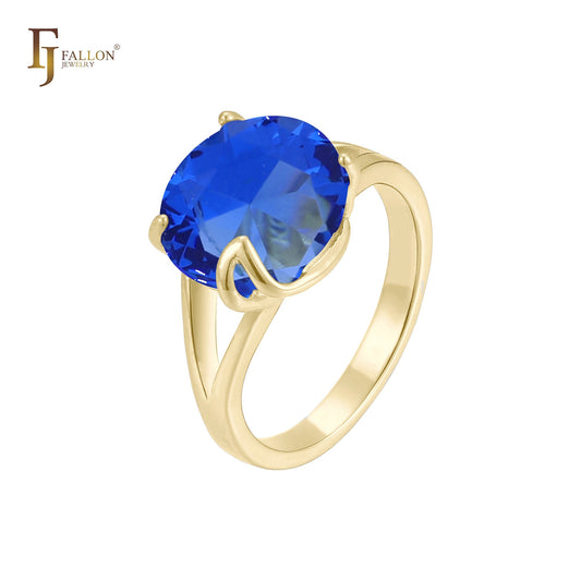 大きな石の丸いカラフルな CZ ソリティア 14K ゴールド、18K ゴールド、ローズゴールド、ホワイトゴールド リング