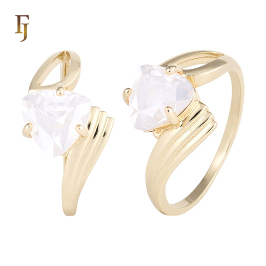 ソリティア トライアングル ストーン デザイン リング (18K ゴールド、ホワイト ゴールド、14K ゴールド、ローズゴールド メッキ カラー)