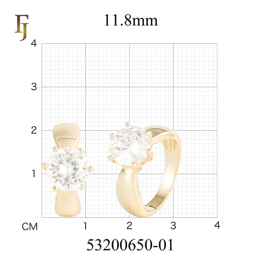 ソリティア ビッグ ラウンド ストーン プレーン デザイン 幅広 リング (18K ゴールド、14K ゴールド メッキ カラー)