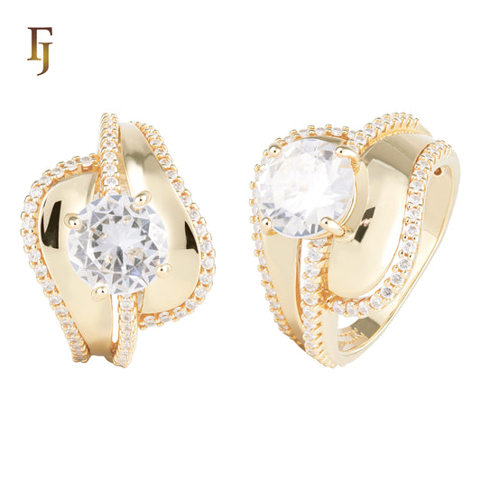 ファッショナブルで豪華なソリティアホワイトCZ 14Kゴールド、ローズゴールドリング