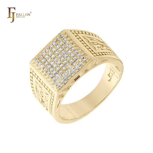 Прямоугольные паве из золота 14 карат с печаткой, мужские кольца