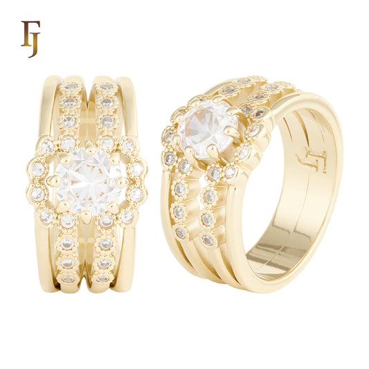 ソリティアの複雑なトリプル バンド リング、14K ゴールド メッキ