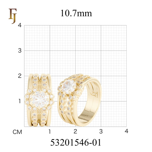 ソリティアの複雑なトリプル バンド リング、14K ゴールド メッキ