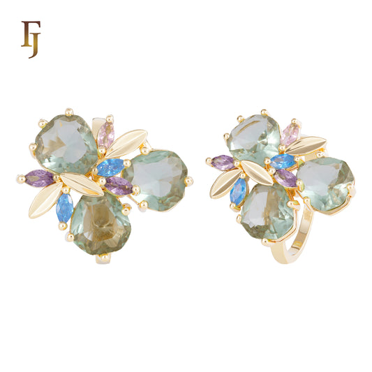 Colorful CZ Floral Statement Ring | Multicolor Petals Cocktail Ring for Women | Gold Plated | FJ Fallon Jewelry