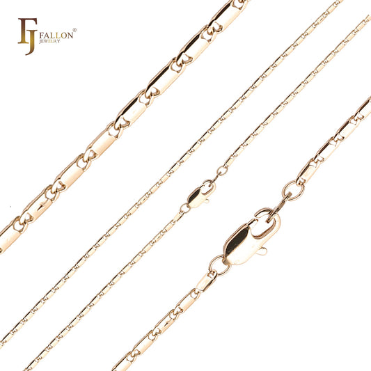 Correntes de elos de caracol sólidos brilhantes banhadas em ouro 14K, ouro rosa, dois tons, ouro 18K, ouro branco