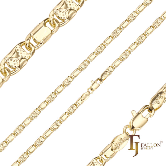 镀 14K 金、玫瑰金实心蜗牛链环抛光半锤打链