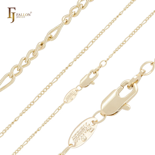Cable fancy link chains plated in 14K Gold, Rose Gold