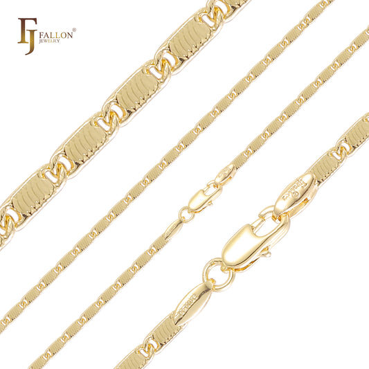 Achatar círculos de elos de caracol sólidos martelados em ouro rosa, correntes de ouro 14K