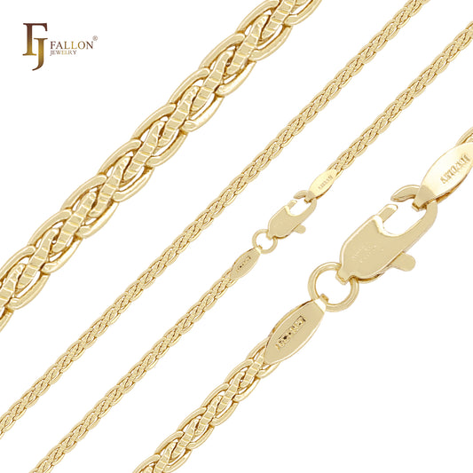 Cadenas de oro rosa y oro de 14 quilates con eslabones finos de espiga martillados en el centro