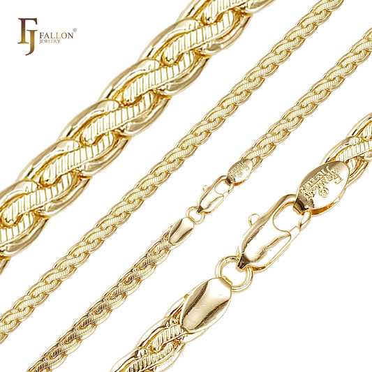 Spiga link center tire hammered chains plated in 14K Gold, two tone