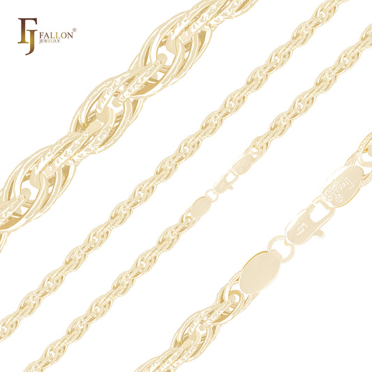 Hammered rolo triple 14K Gold Rope Chain