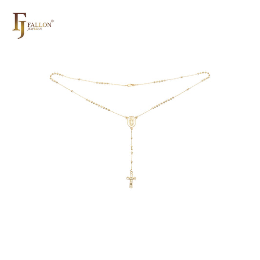 Italian Virgin of Guadalupe Catholic Rosary Necklace (Filigree Lantern Beads) plated in 14K Gold two tone