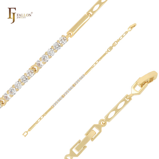 Pulseras de oro de 14 quilates con circonitas blancas mixtas y barra larga