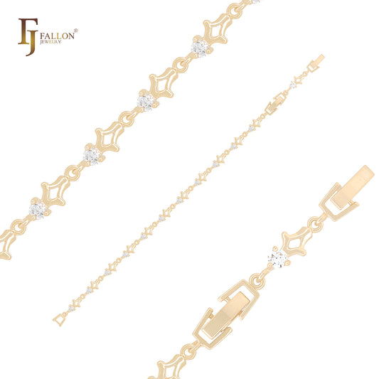 Pulseras de oro de 14 quilates con eslabones de circonitas blancas y hojas de arce de lujo