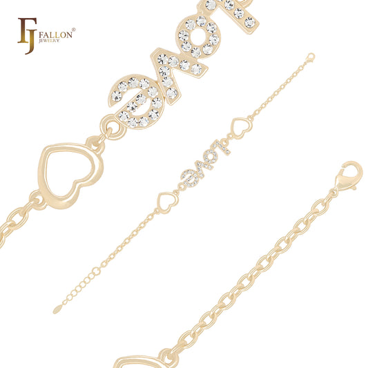 Pulseras de oro de 14 quilates con corazones dobles de amor y circonitas blancas para San Valentín.