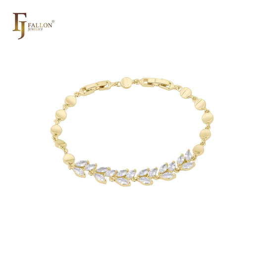 Pulseras de oro rosa de 14 quilates con hojas de circonitas cúbicas