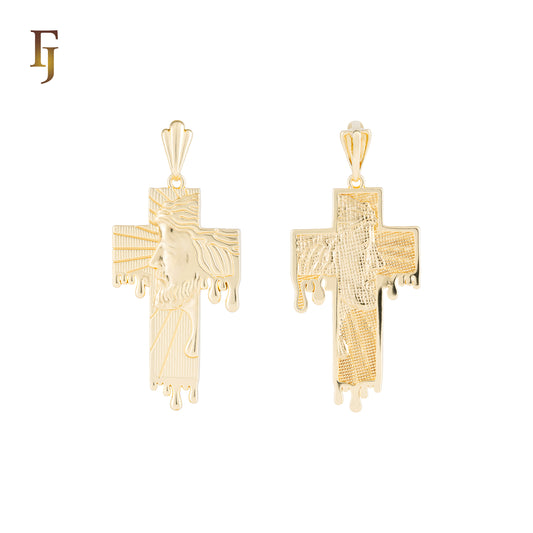 Portrait of Jesus Face 14K Gold Christian Cross pendant by FJ Jewelry in 3 Sizes