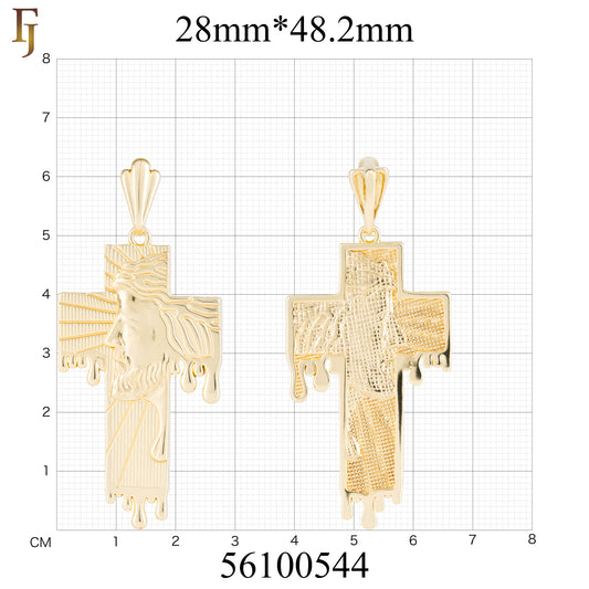 Portrait of Jesus Face 14K Gold Christian Cross pendant by FJ Jewelry in 3 Sizes