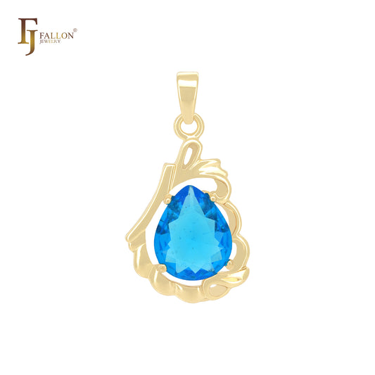 Colgante solitario de oro de 14 quilates con circonitas cúbicas de colores y cintas onduladas