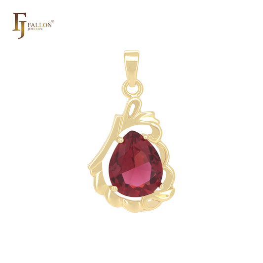 Colgante solitario de oro de 14 quilates con circonitas cúbicas de colores y cintas onduladas