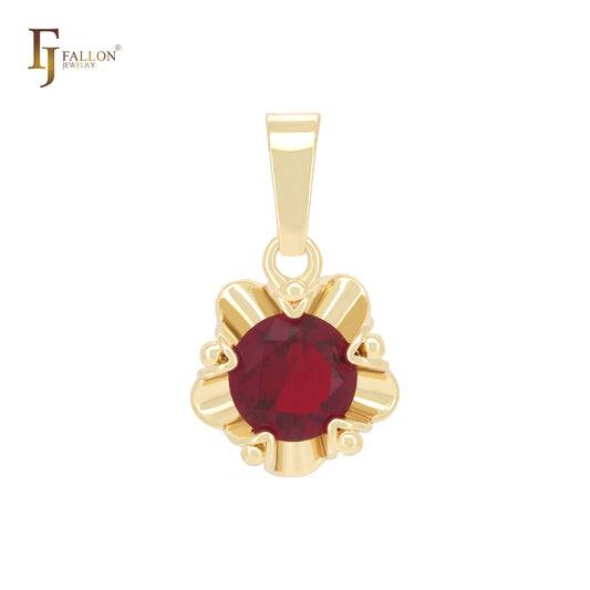 Colgante solitario de oro de 14 quilates con circonita blanca de corte radiante y flor de fantasía redondeada