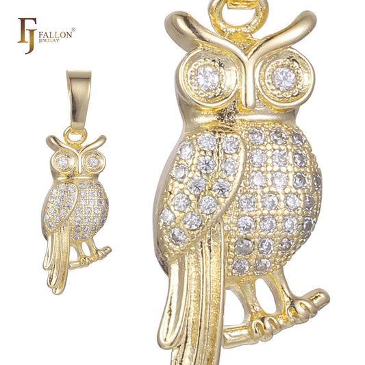 Owl on a Branch Animal 14K Gold cluster pendant
