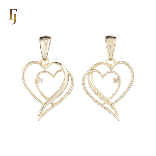 Solitário duplo com pingente de coração em ouro rosa, ouro 14K e ouro branco