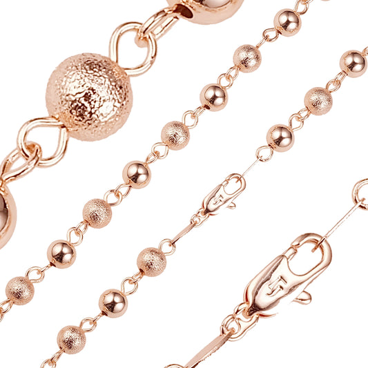 Glossy Brushed mixed Beads link chains plated in White Gold, 14K Gold, three tone