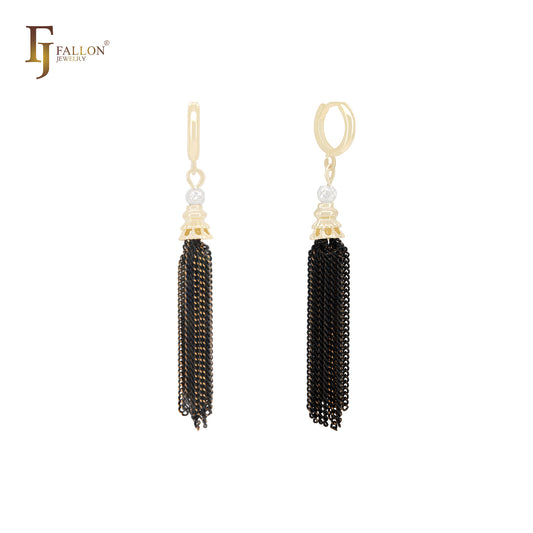 Chain linked drop black 14K Gold Huggie Earrings