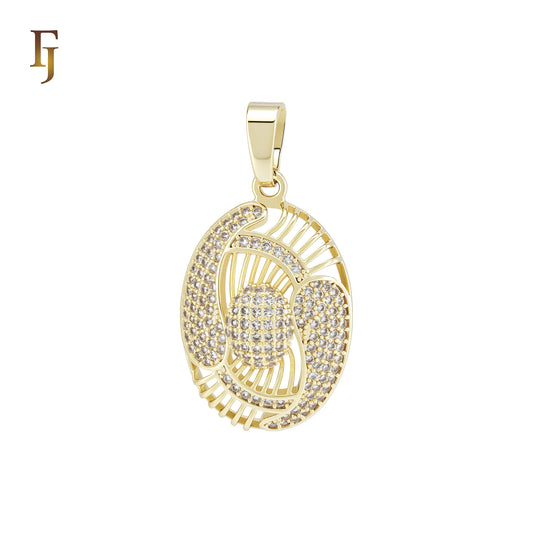 Oval filigree white CZs 14K Gold Pendant