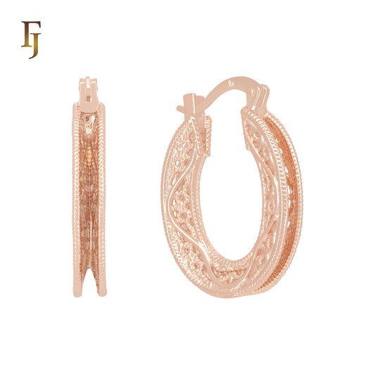 Double Row complex textured Rose Gold Hoop Earrings