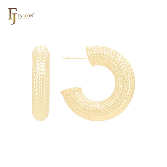 ポップコーン型の丸いチューブCフープ14Kゴールド、ローズゴールド、ホワイトゴールドスタッドイヤリング