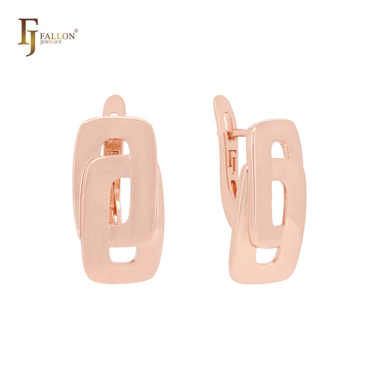 Geometric double rounded overlapped windows Rose Gold Russian Lock Earrings