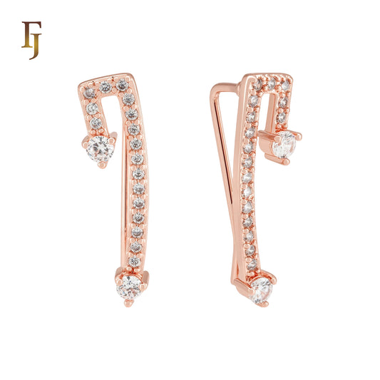 Paved L shaped white CZs Rose Gold Crawler Ear Climber Earrings