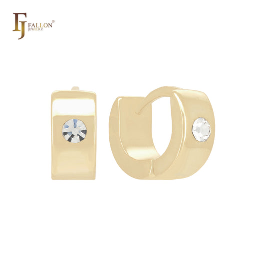 Маленькие одиночные круглые серьги-хаги из золота 14 карат с белыми фианитами