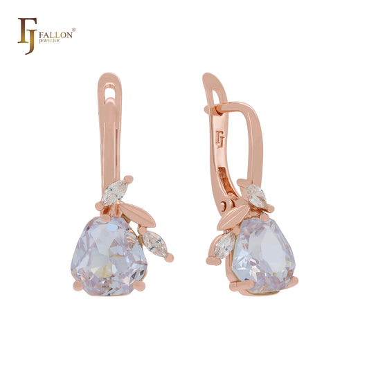 Cluster fruitful leaves colorful CZs Apple green Rose Gold Russian Lock Earrings