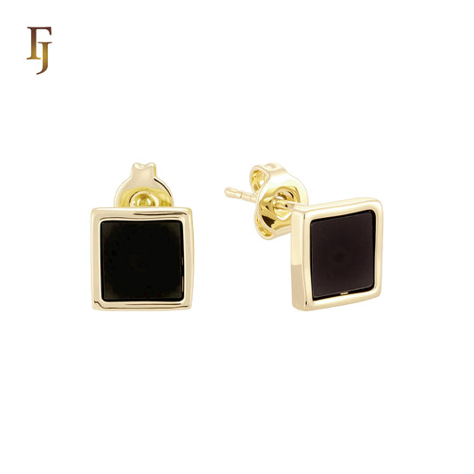 Squared Black Onyx 14K Gold, Rose Gold Stud Earrings