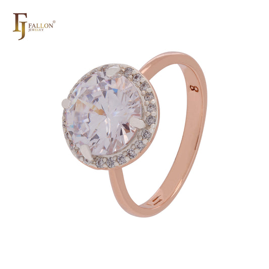 Anillo de compromiso Halo Giant Rounded White Solitaire CZ en oro rosa de dos tonos