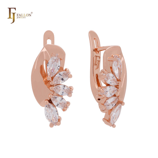 Luxurious cluster marquise olive yellow or white CZs Rose Gold Russian Lock Earrings