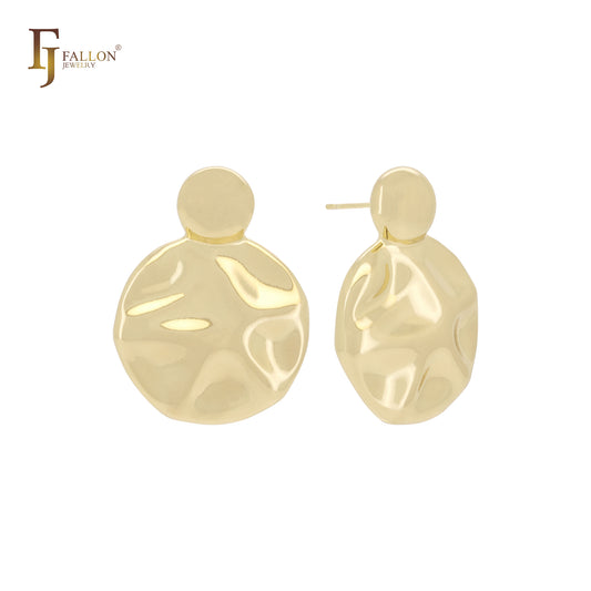 Серьги-гвоздики из золота 14 карат, розового золота, белого золота с неровной текстурой в форме диска