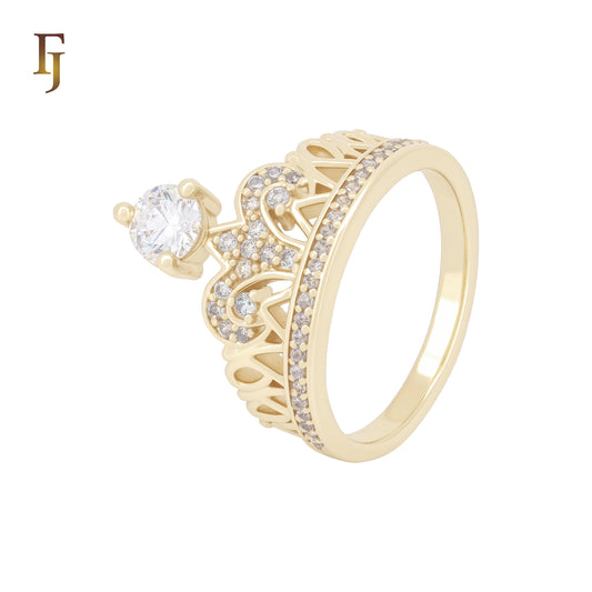 Solitaire white CZs 14K Gold Crown Rings
