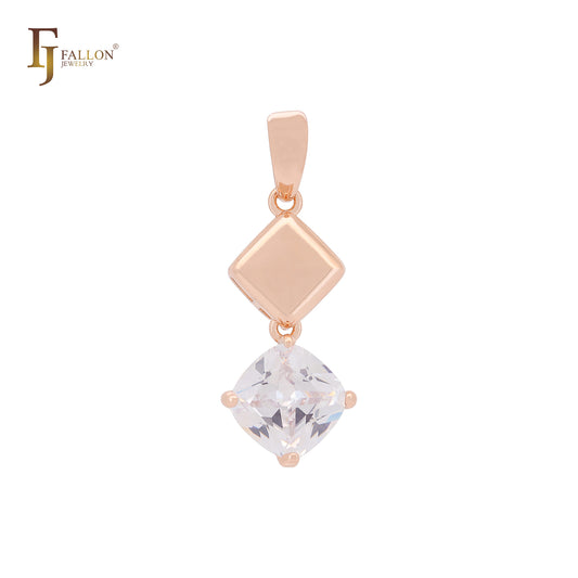 Solitaire white CZ double drop Geometric Rose Gold Pendant by FJ Jewelry 12.6mm * 12.6mm